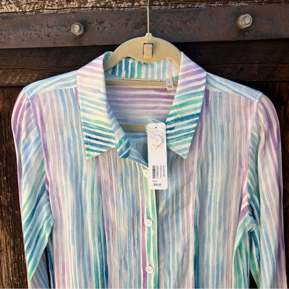 Soft Surroundings Cia Gauze Multicolor Striped Blouse Sz S - Picture 2 of 11